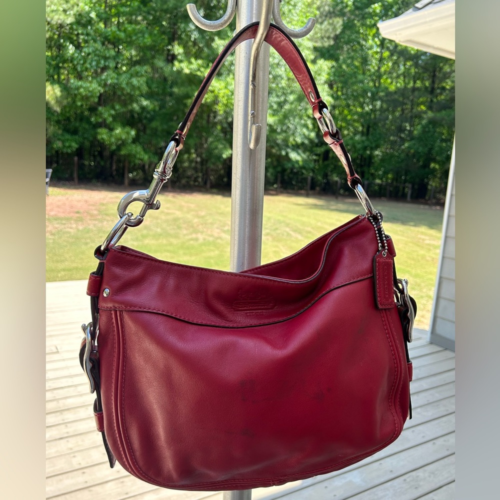 Coach Cherry Red Leather Shoulder Bag #F12071